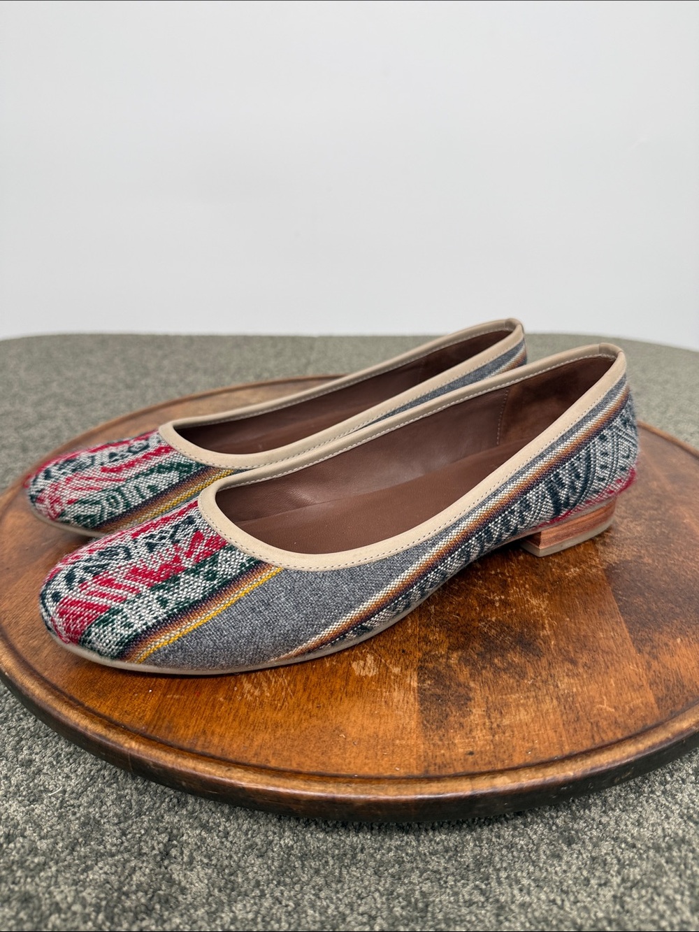 Fortess of Inca Shoes Wm 40 Woven Multicolor Ballet Flats Beige Leather Trim